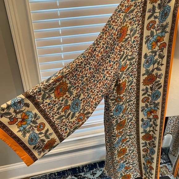 Beige multicolor Bohemian Flowing kimono floral long sleeve - Picture 10 of 16